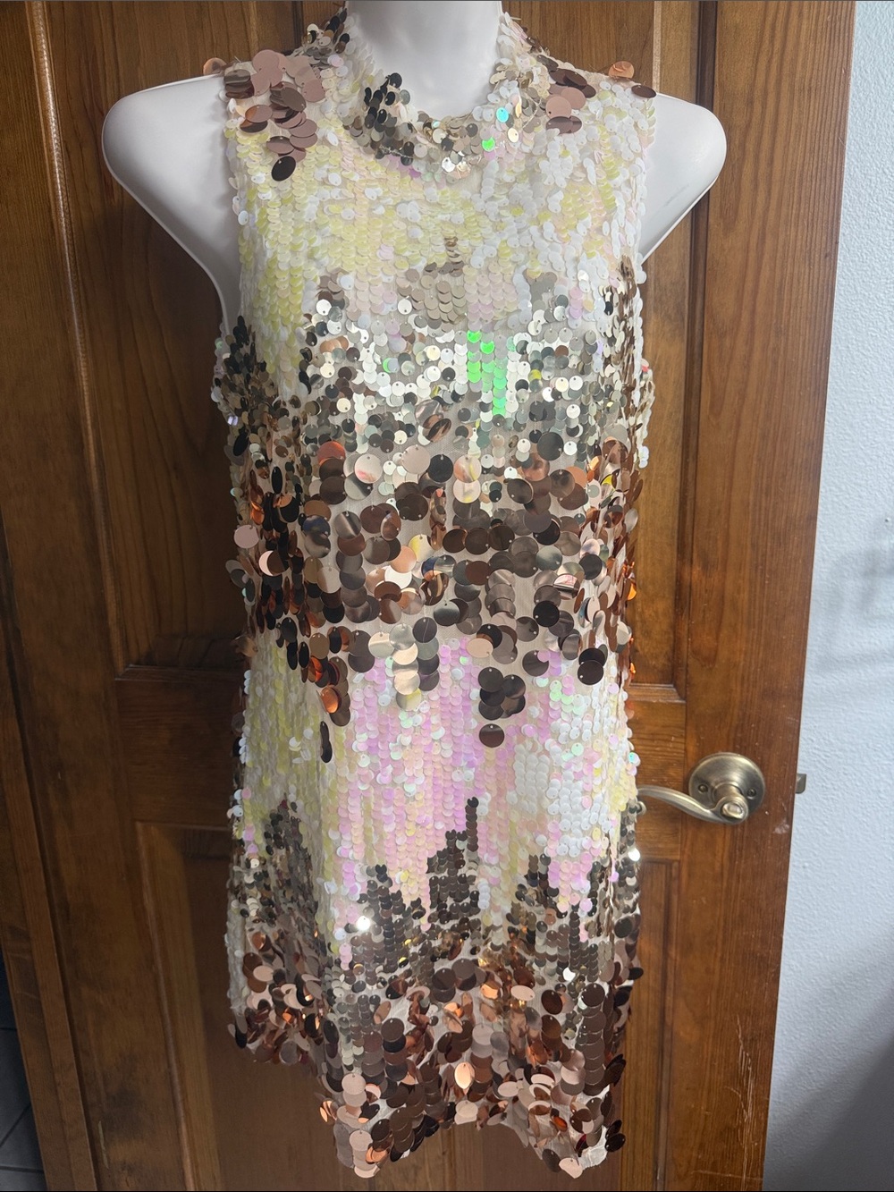Nasty Gal Iridescent Sequin Mini Dress with Rose Gold Accents